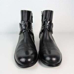 FENDI Black Leather Boots with Crocodile Strap Women's Size 8 or 39